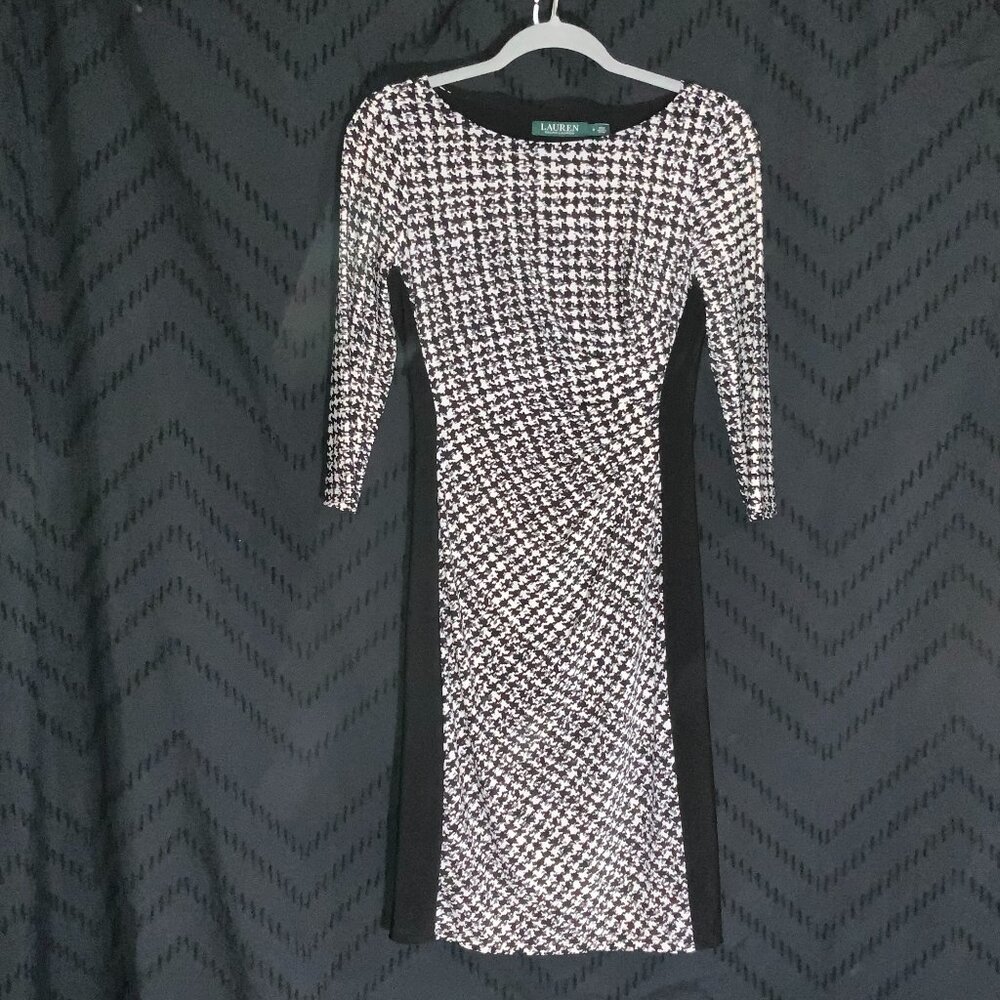 Ralph Lauren Black & White Houndstooth Ruched Panel Dress - Size S - Picture 5 of 5